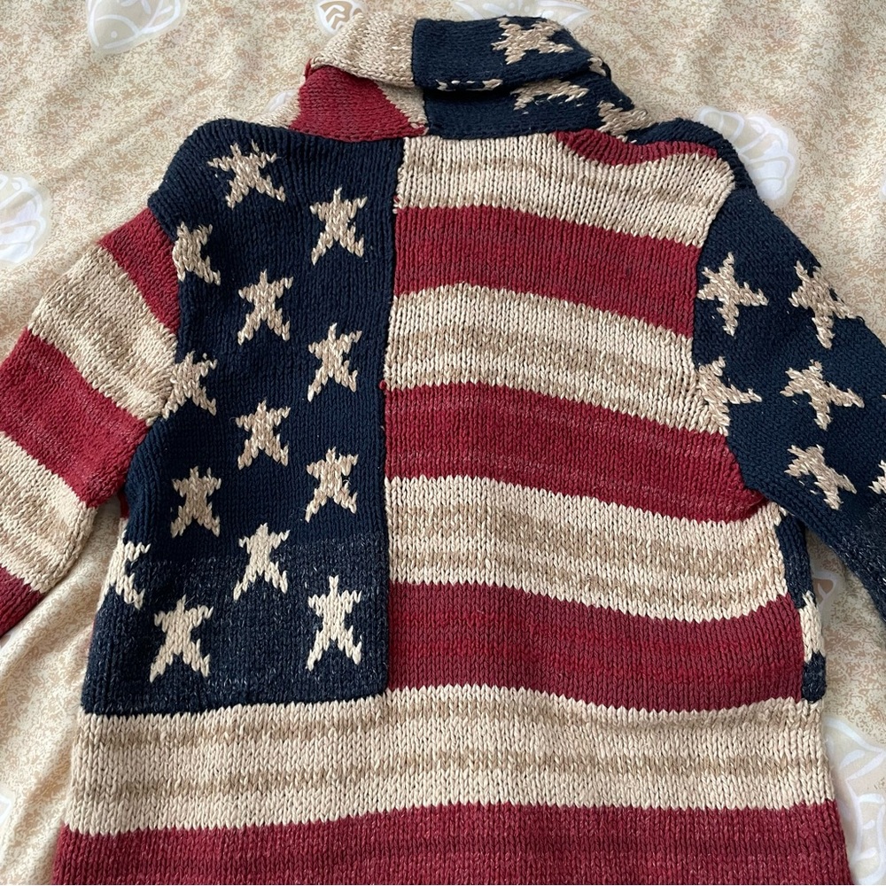 Women’s Polo Ralph Lauren American Flag Chunky Knit Cardigan Sweater Size SP - Picture 5 of 14